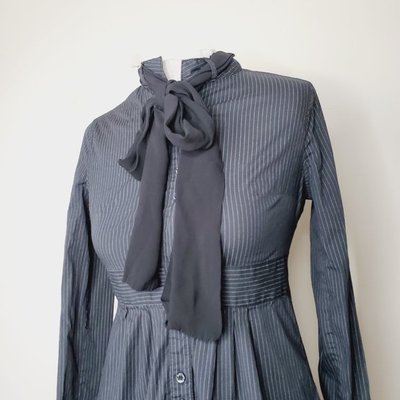 DEPT Pinstriped Bow Tie Classy Retro Tunic Shirt - Picture 4 of 10